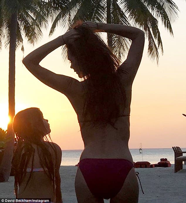 David Beckham shares sweet snap of bikini-clad wife Victoria and daughter Harper